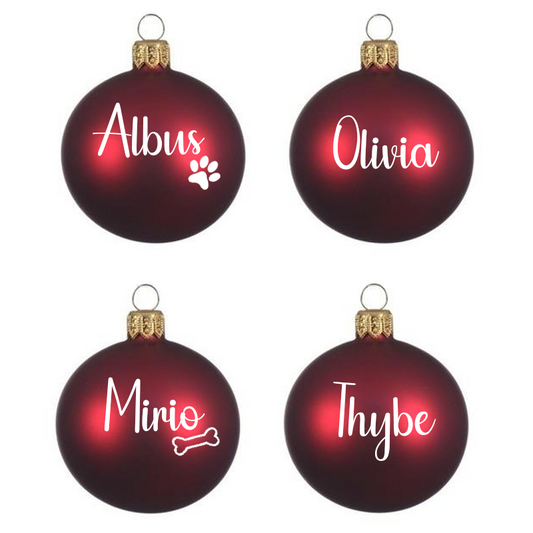 Kerstbal gepersonaliseerd "Wijnrood" (GLAS)